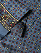 Blue Silk Geometric Fringe Foulard 134cm x 15.5cm Scarf