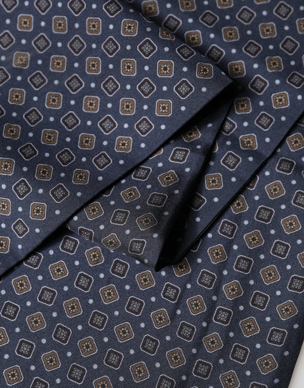 Navy Silk Geometric Fringe Foulard 137cm x 18cm Scarf