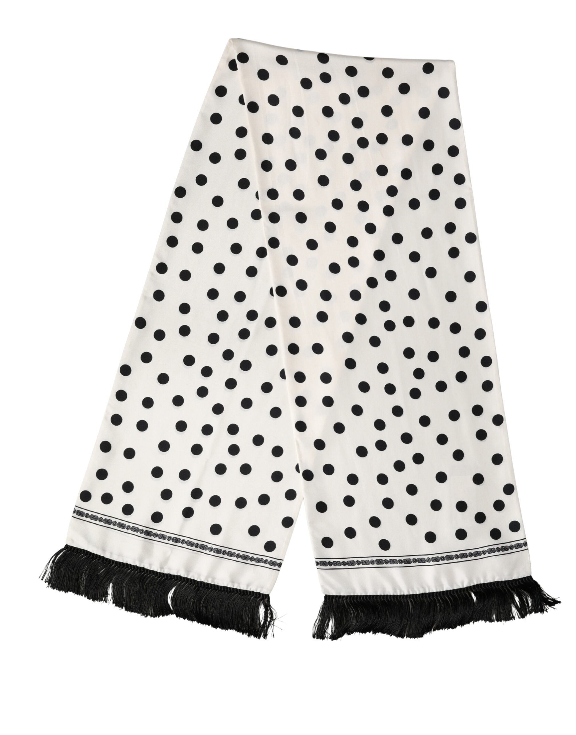 White Black Polka Dot Neck Wrap Foulard 165.5cmx32cm Scarf