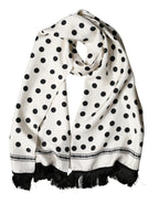 White Black Polka Dot Neck Wrap Foulard 165.5cmx32cm Scarf