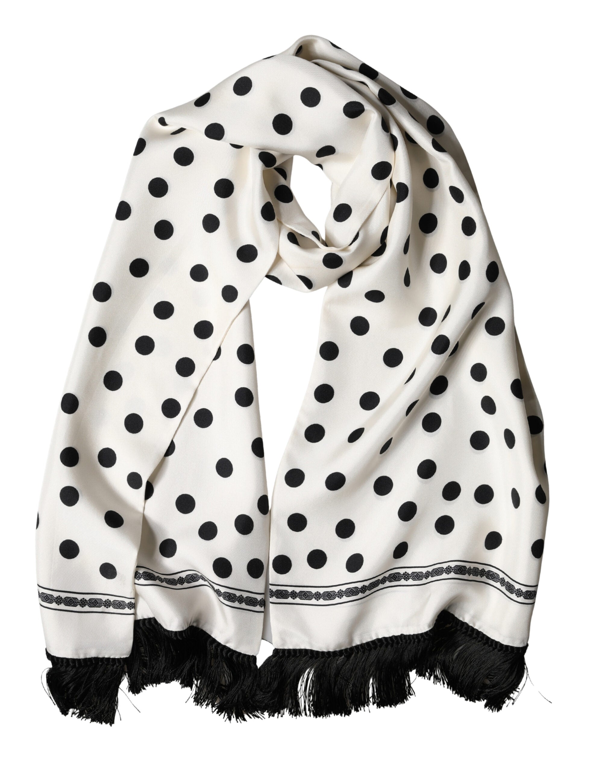 White Black Polka Dot Neck Wrap Foulard 165.5cmx32cm Scarf