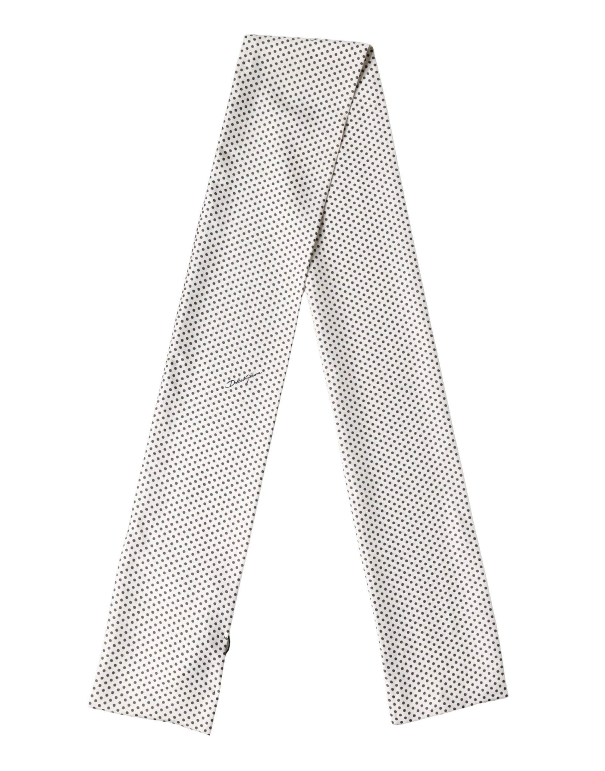 White Brown Polka Dot Silk Bandeau Neck Wrap 151cm x 13cm  Scarf