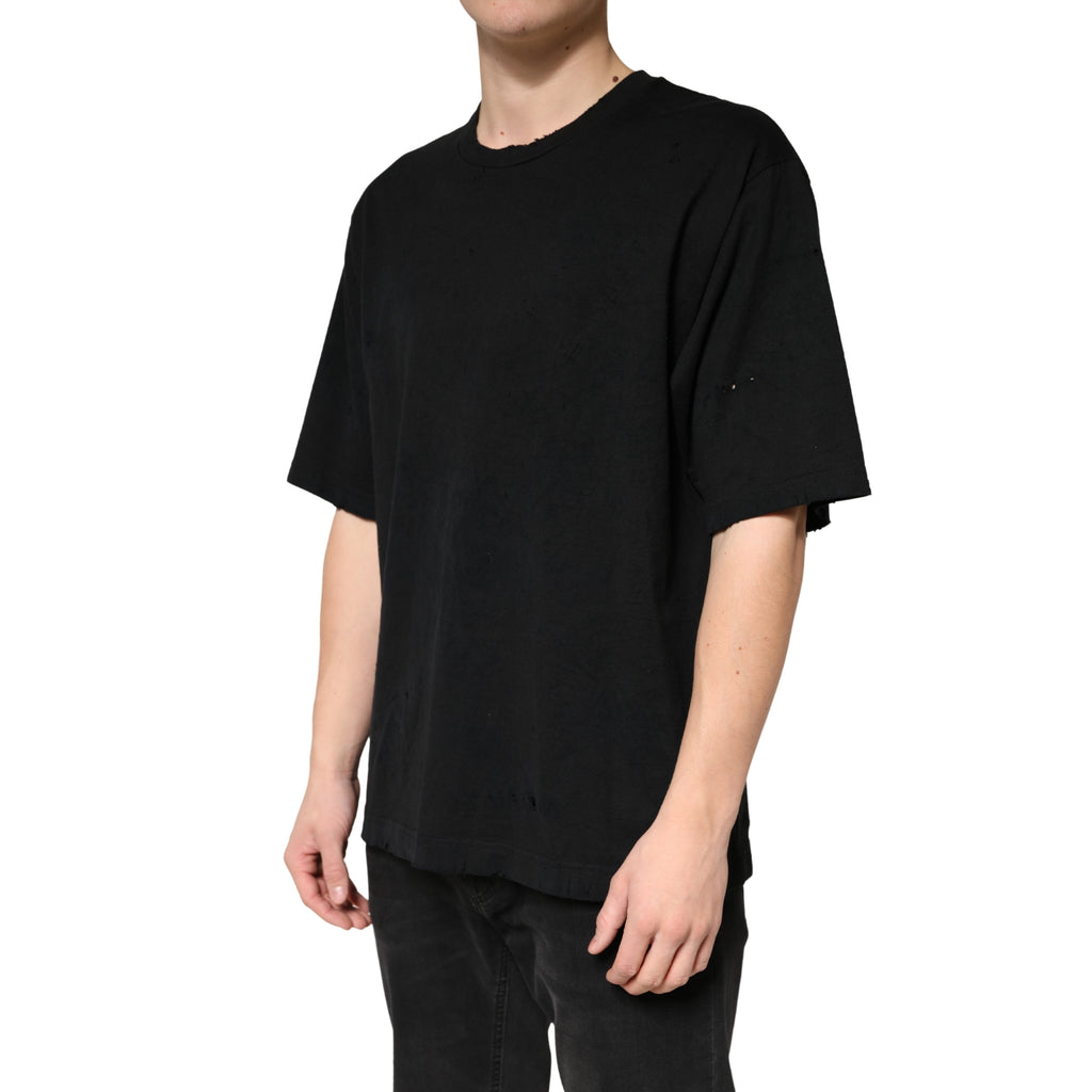 Black Cotton Crewneck Short Sleeve  T-Shirt