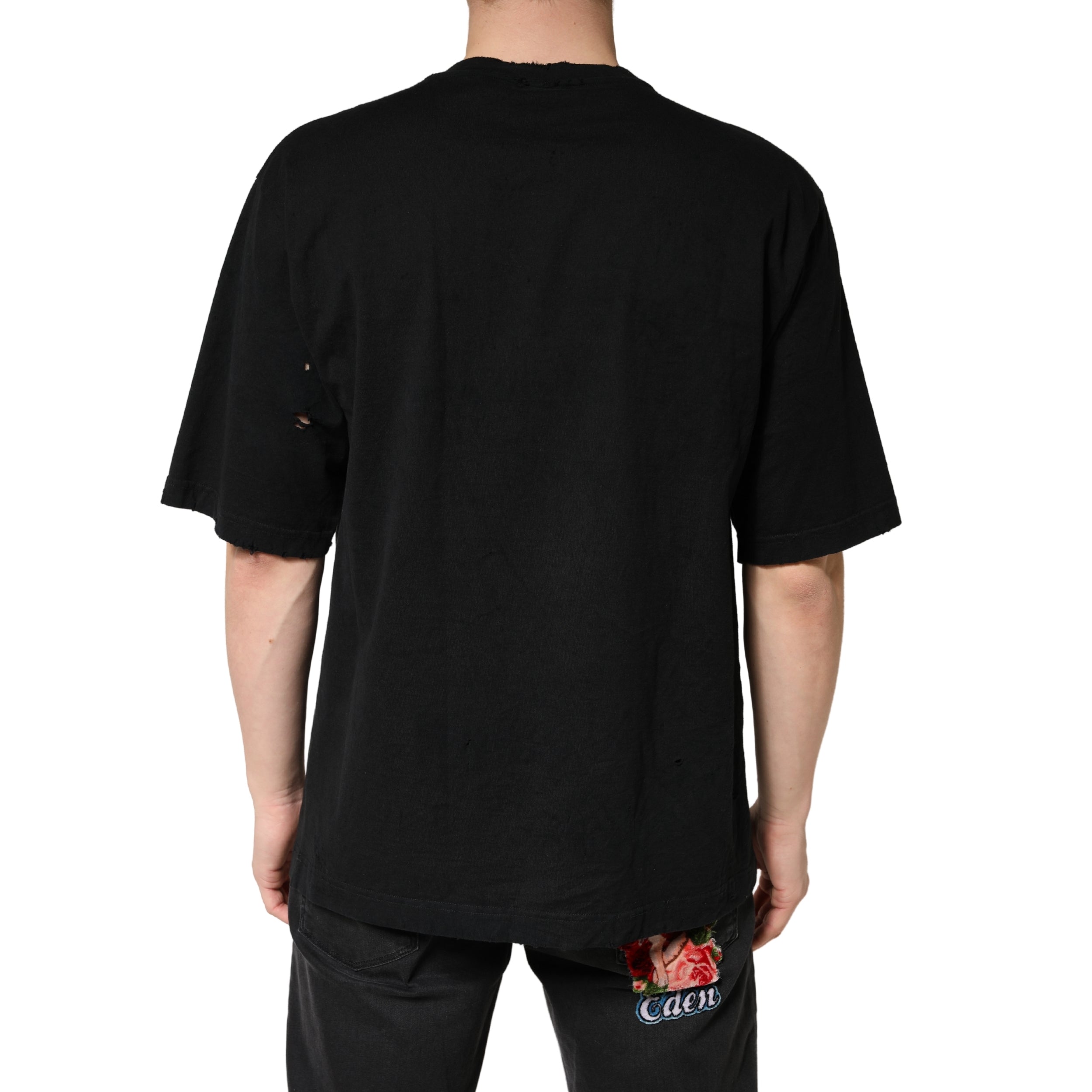 Black Cotton Crewneck Short Sleeve  T-Shirt
