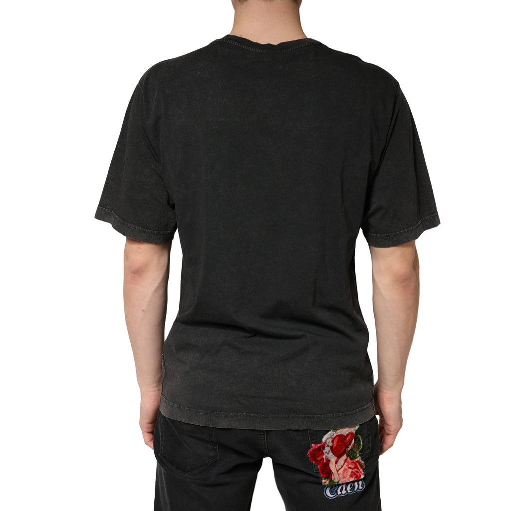 Black Cotton Crewneck Short Sleeve  T-Shirt