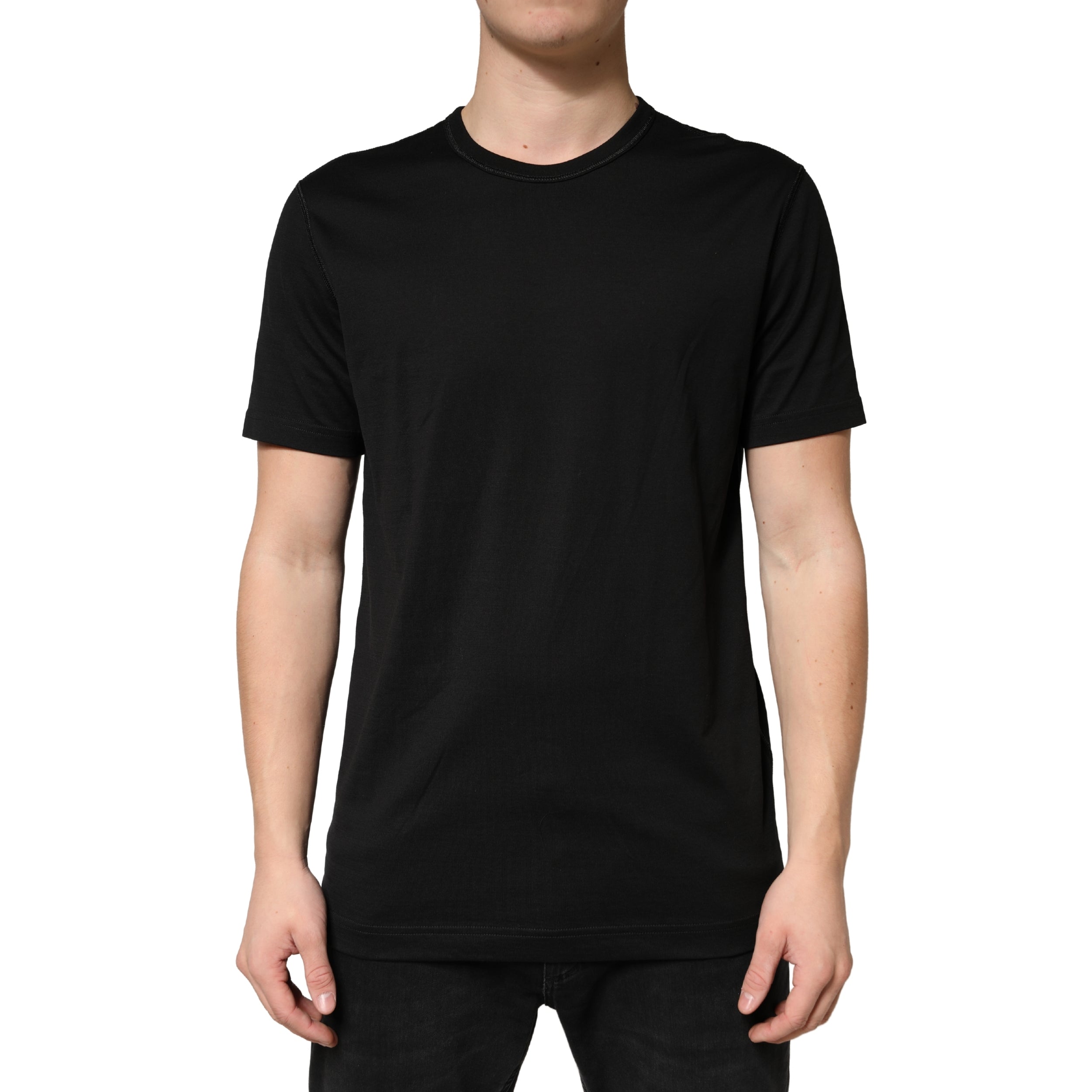 Black Cotton Crewneck Short Sleeve T-Shirt