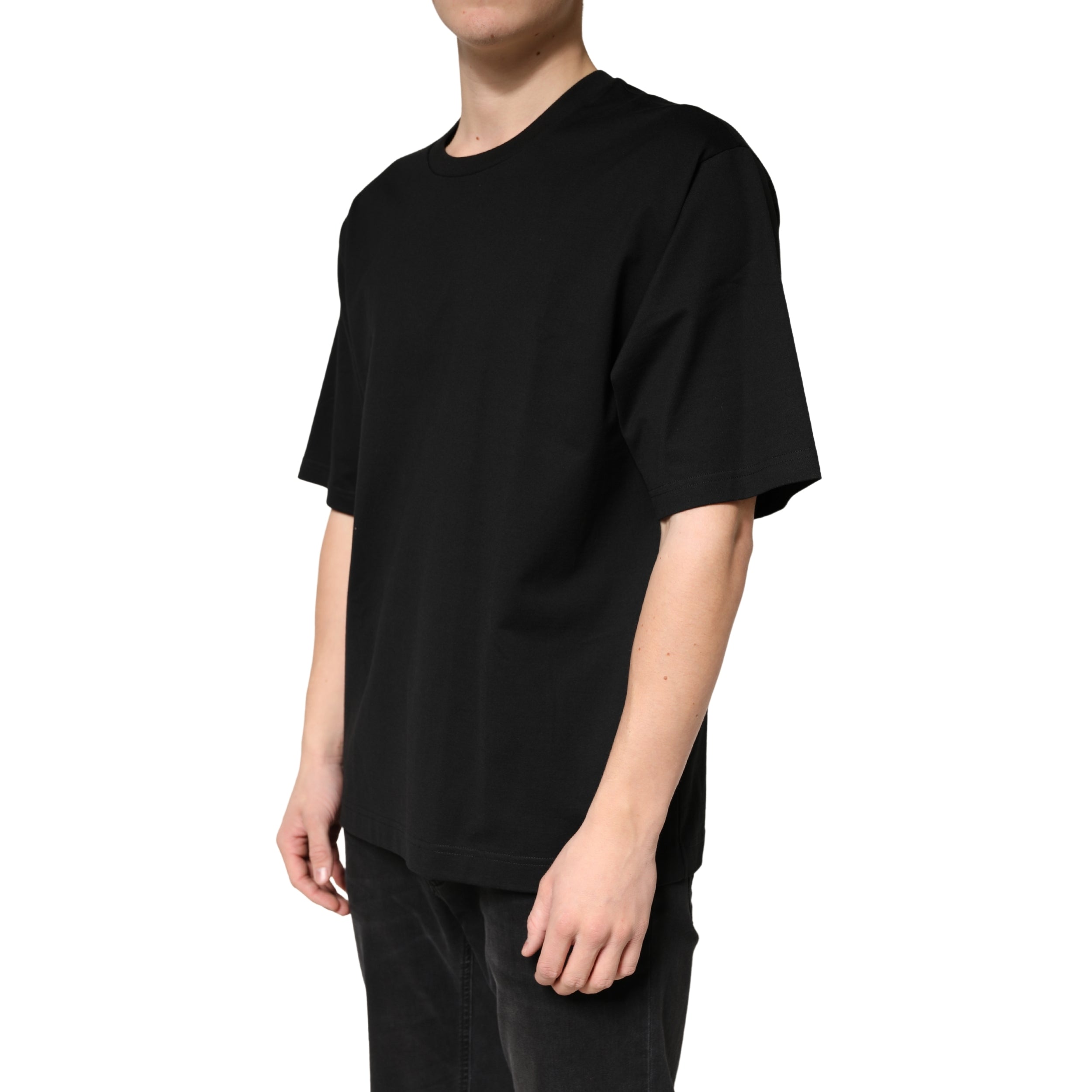 Black Cotton Crewneck Short Sleeve T-Shirt