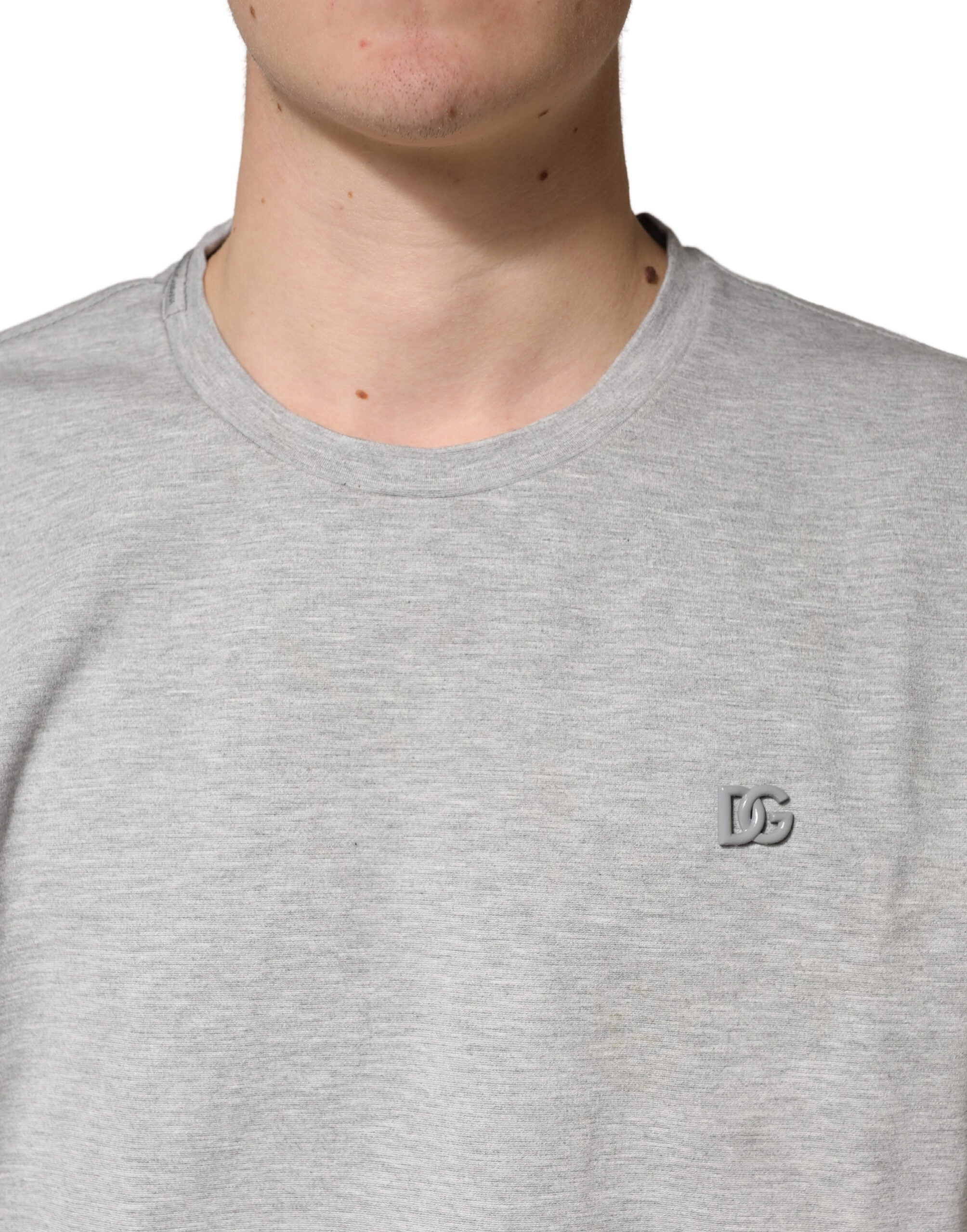 Grey Cotton Crewneck Short Sleeve T-Shirt