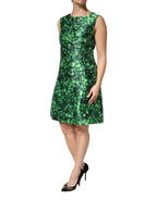 Green Clover Print Sleeveless A-Line  Dress