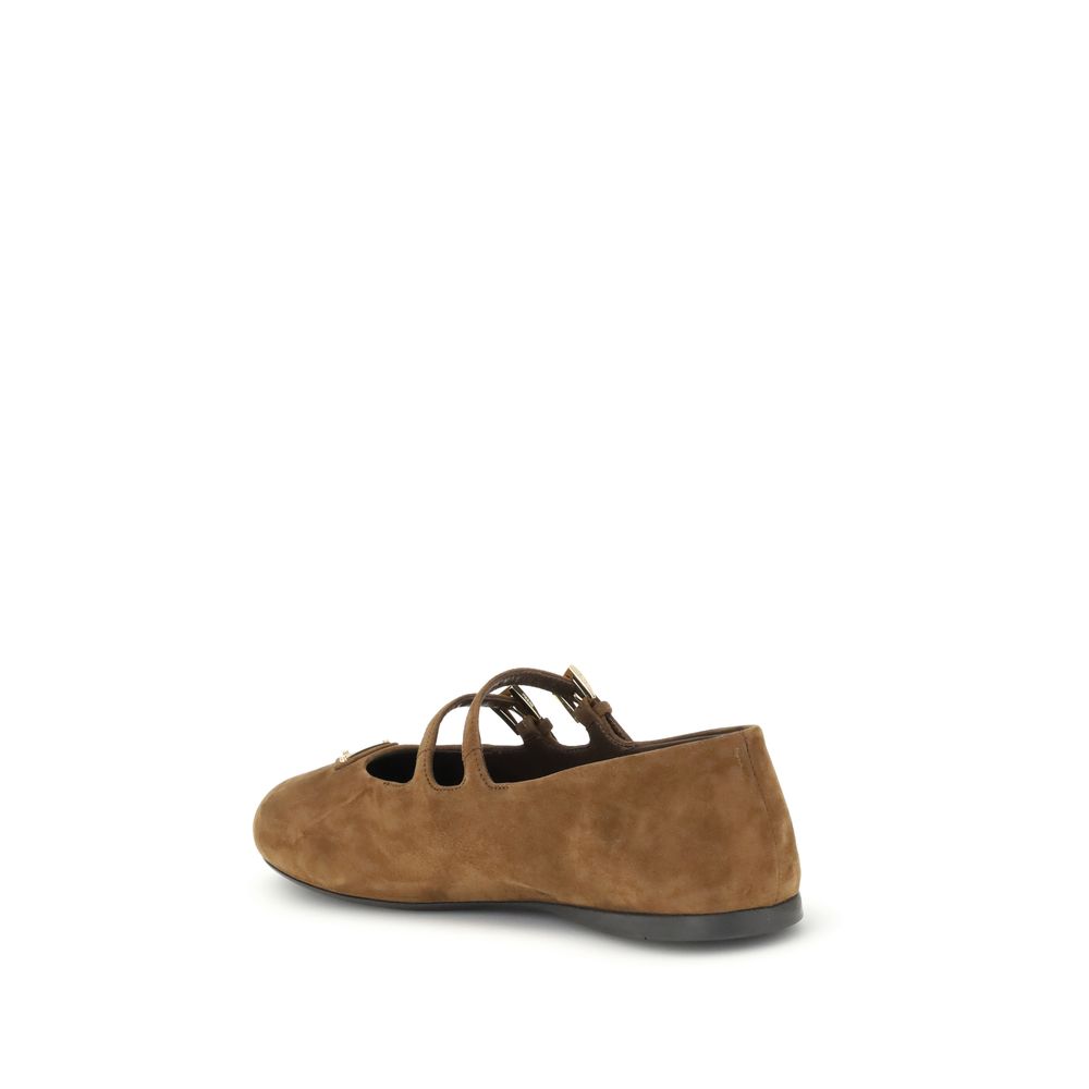 Beige Calf Leather Bos Taurus Ballet Flats