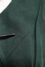 Green Ruched Mesh Sheer Sleeves Midi Dress