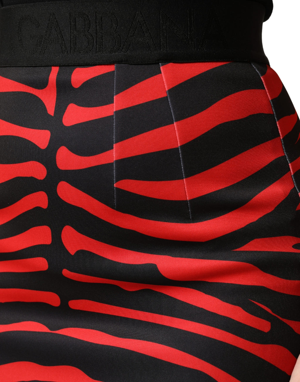 Red Black Zebra Print Polyester Pencil Midi Skirt