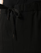 Black Cotton Drawstring Long Maxi Cargo Skirt