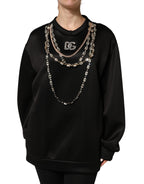 Black Embellished Logo Crystal Sweatshirt Top