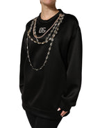 Black Embellished Logo Crystal Sweatshirt Top