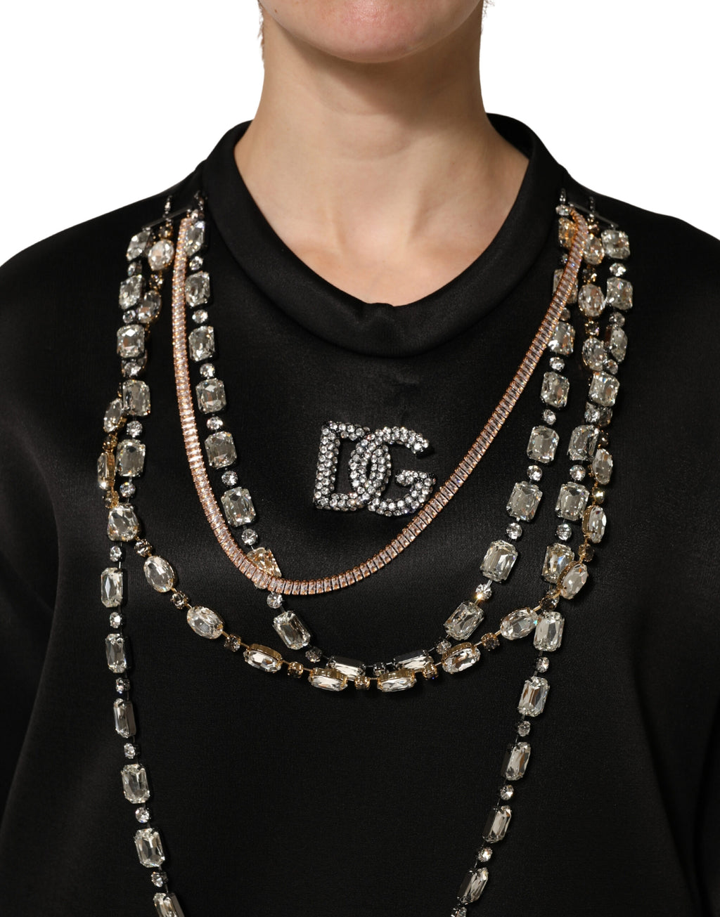 Black Embellished Logo Crystal Sweatshirt Top