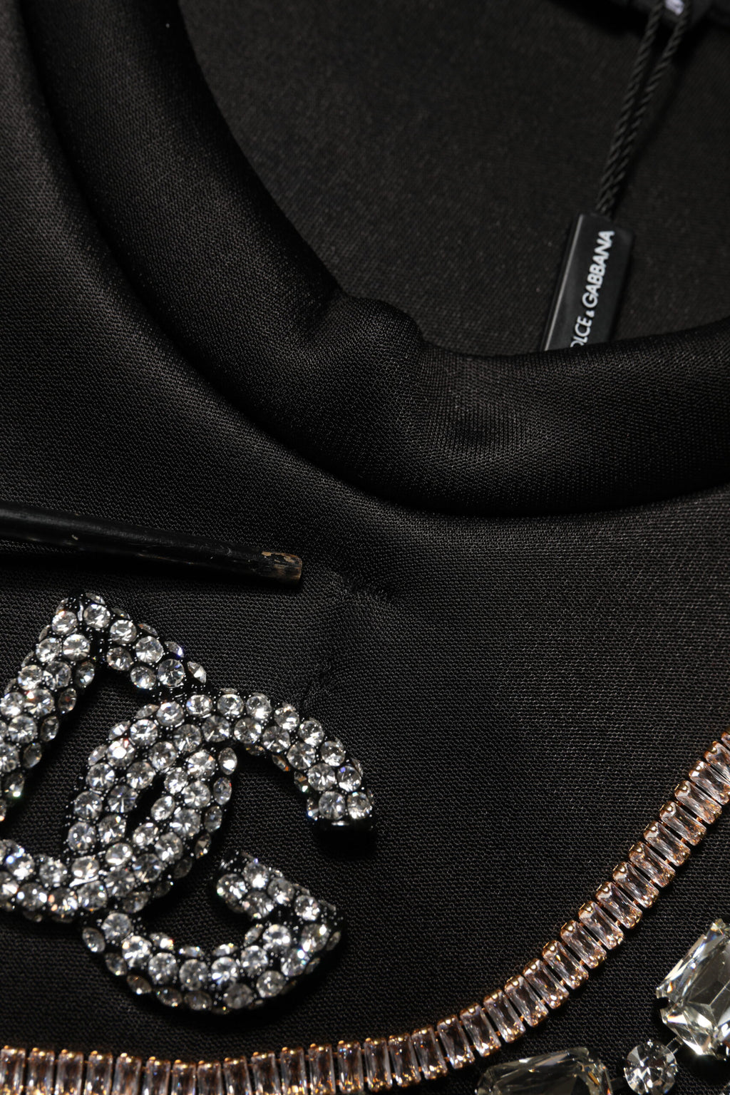 Black Embellished Logo Crystal Sweatshirt Top