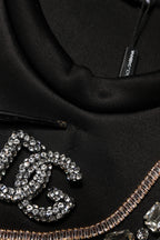 Black Embellished Logo Crystal Sweatshirt Top