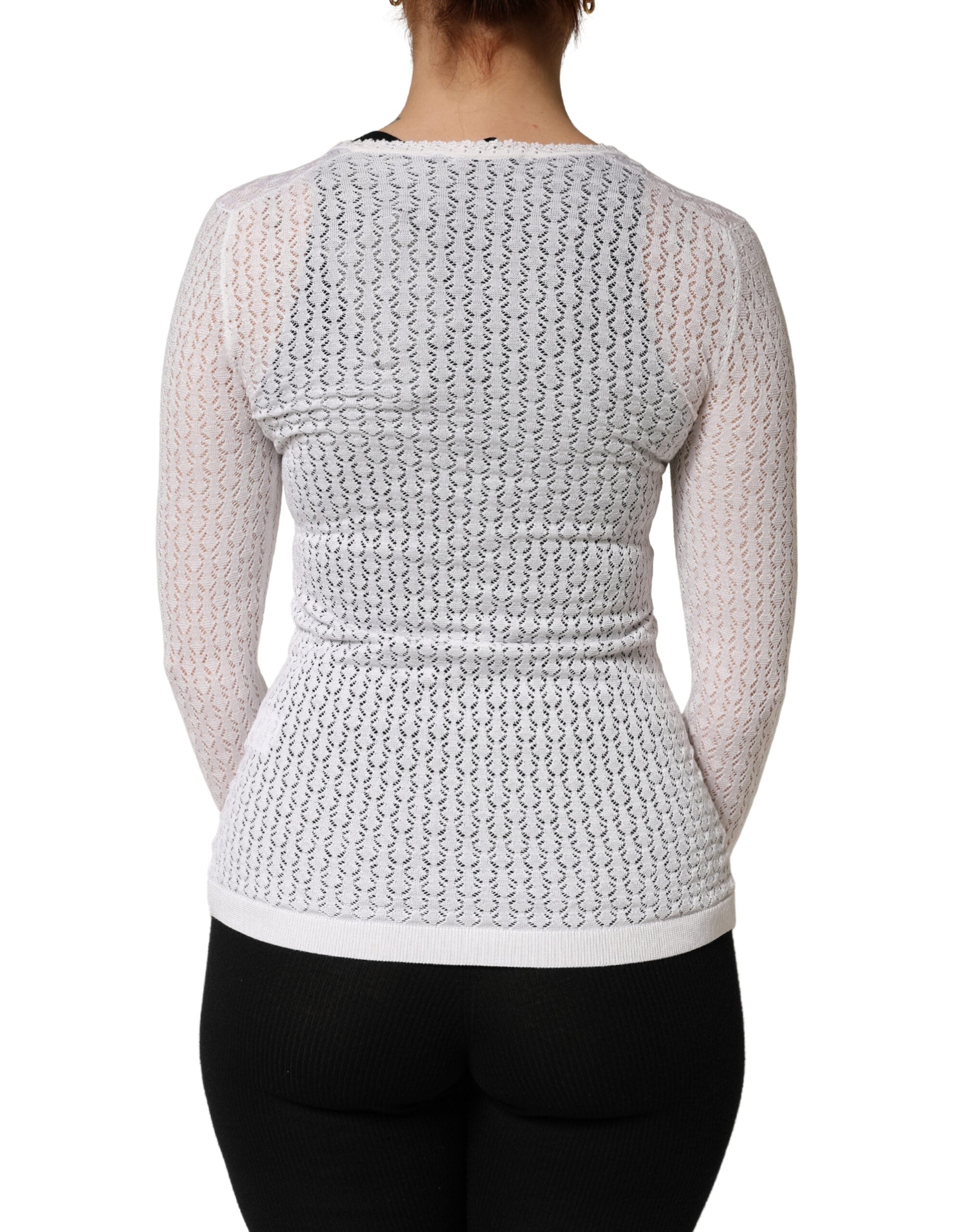 White Lace Silk Knit Long Sleeves Cardigan Top