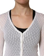 White Lace Silk Knit Long Sleeves Cardigan Top