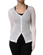 White Lace Silk Knit Long Sleeves Cardigan Top