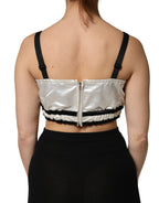 White Silk Satin Crop Black Logo Bralette Top