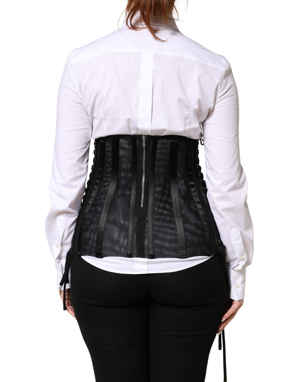 Black Lace-Up Waist Cincher Bustier Corset Top