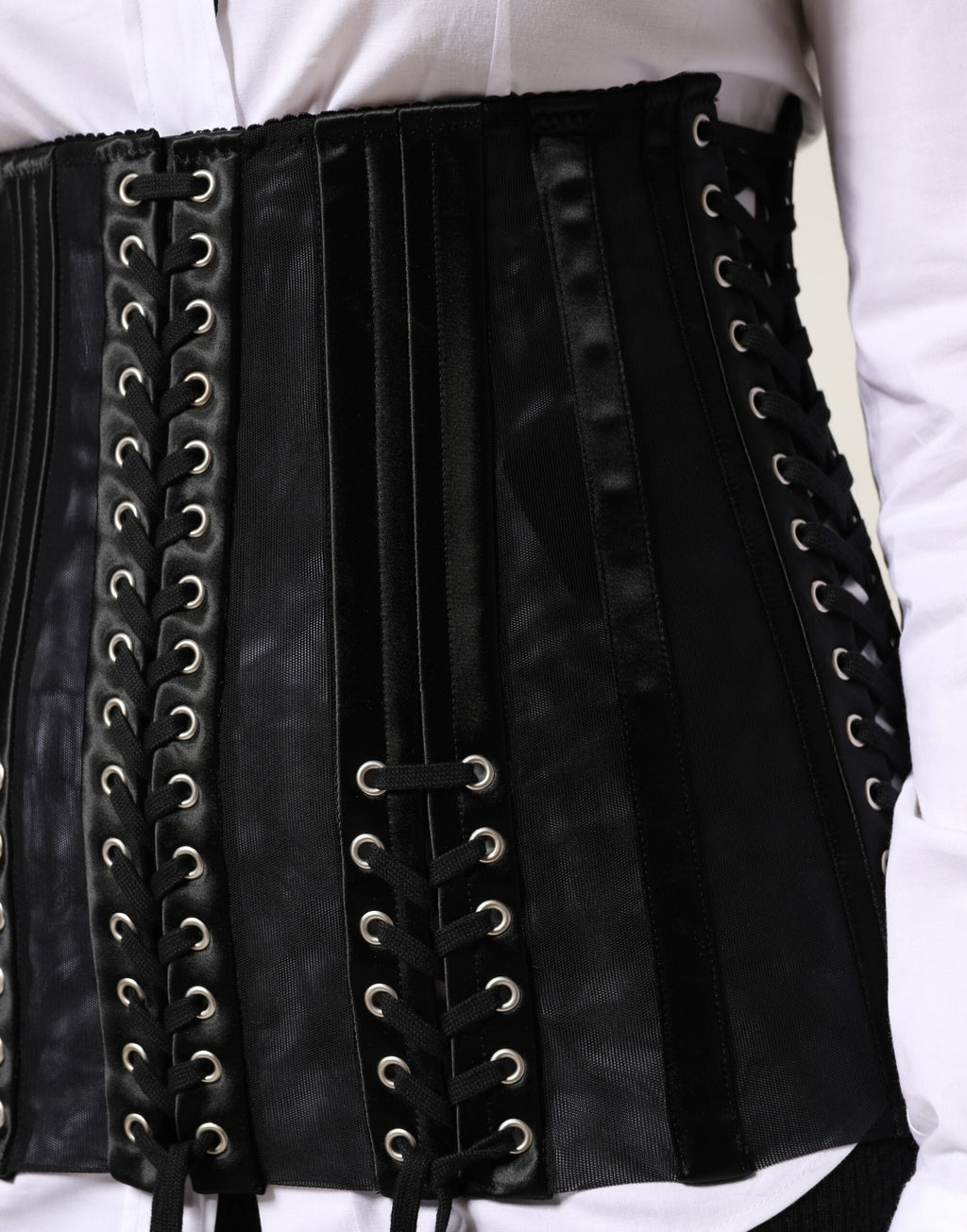 Black Lace-Up Waist Cincher Bustier Corset Top