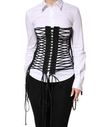 Black Lace-Up Drawstring Bustier Corset Top
