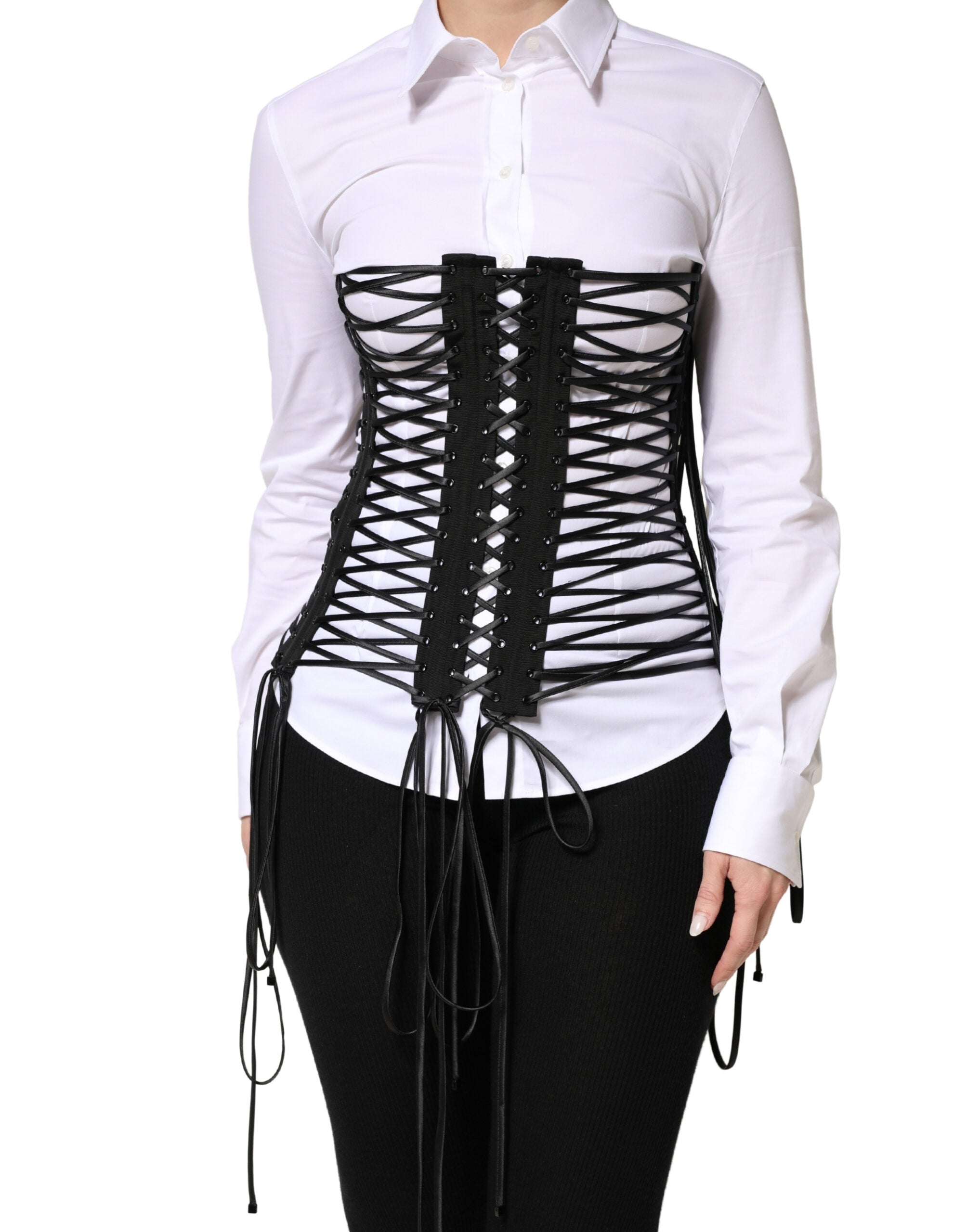 Black Lace-Up Drawstring Bustier Corset Top