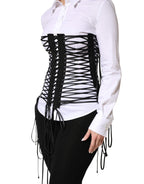 Black Lace-Up Drawstring Bustier Corset Top