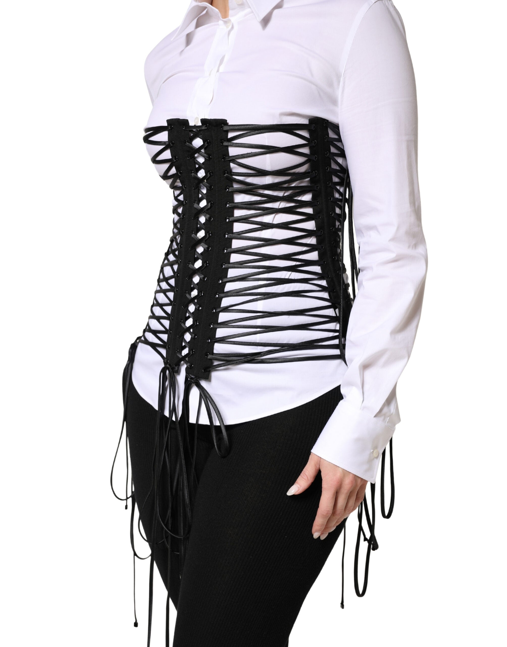 Black Lace-Up Drawstring Bustier Corset Top