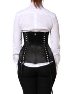 Black Silk Lace-Up Waist Cincher Corset Top