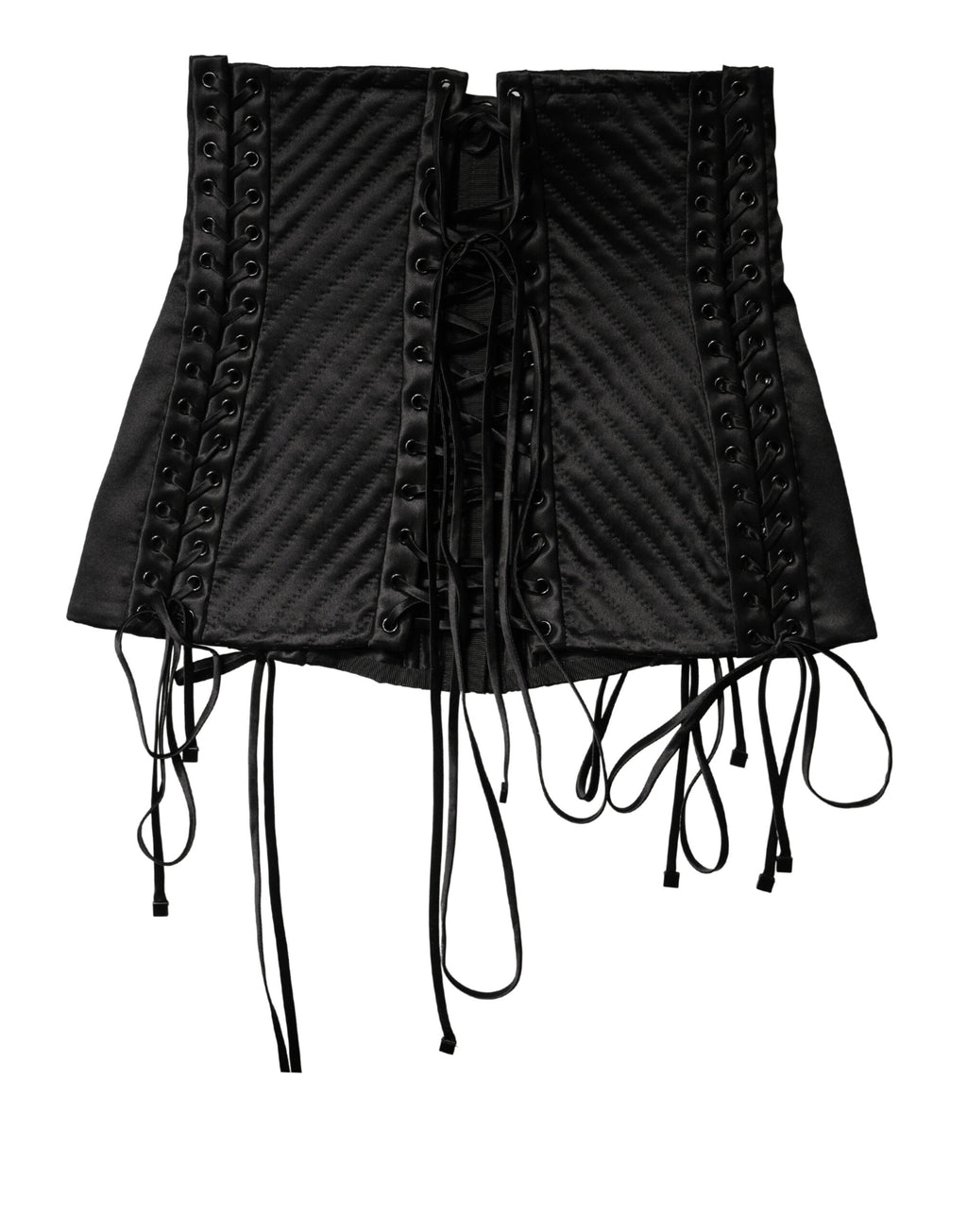Black Silk Lace-Up Waist Cincher Corset Top