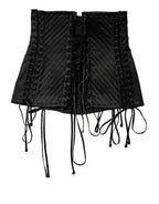 Black Silk Lace-Up Waist Cincher Corset Top