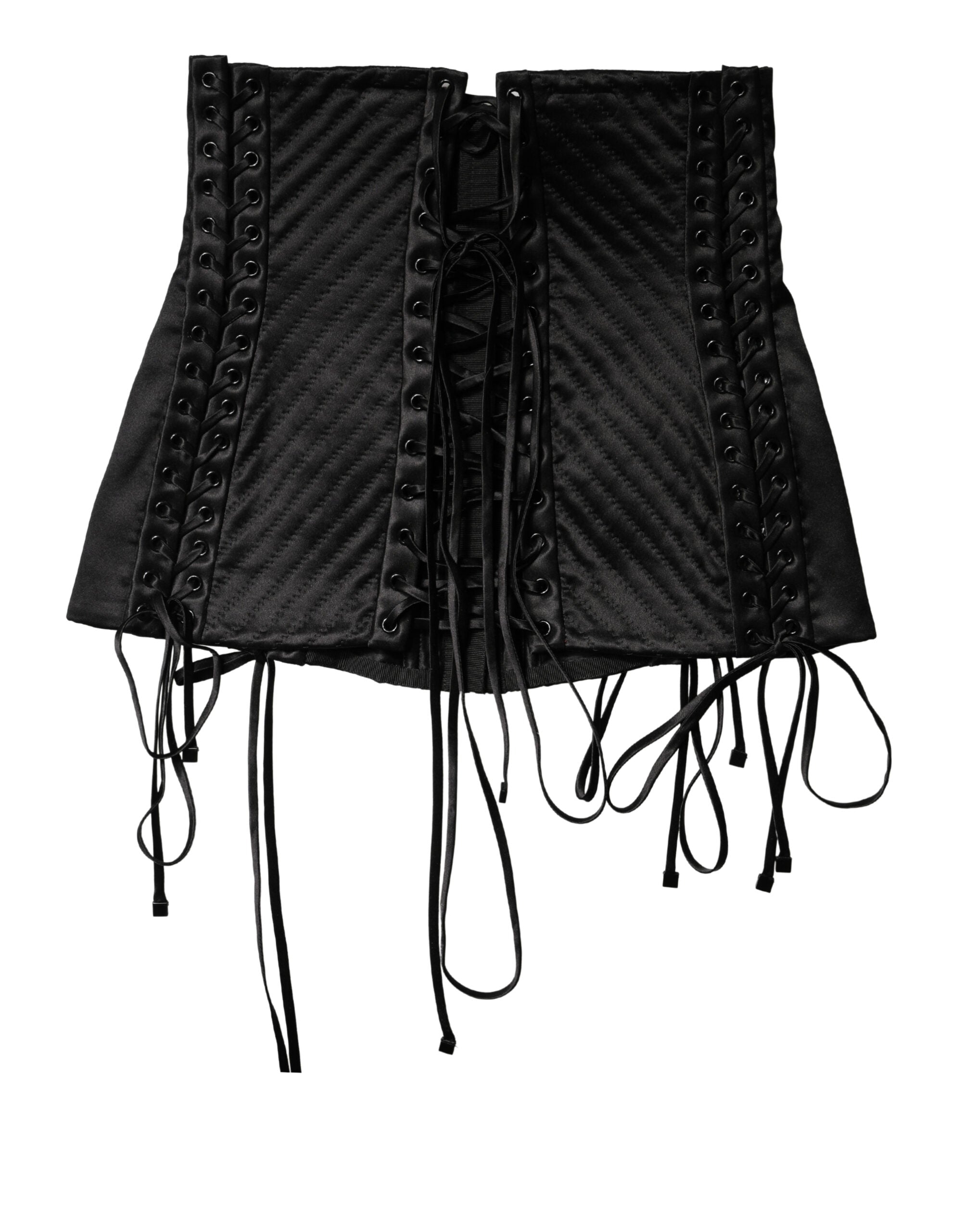 Black Silk Lace-Up Waist Cincher Corset Top