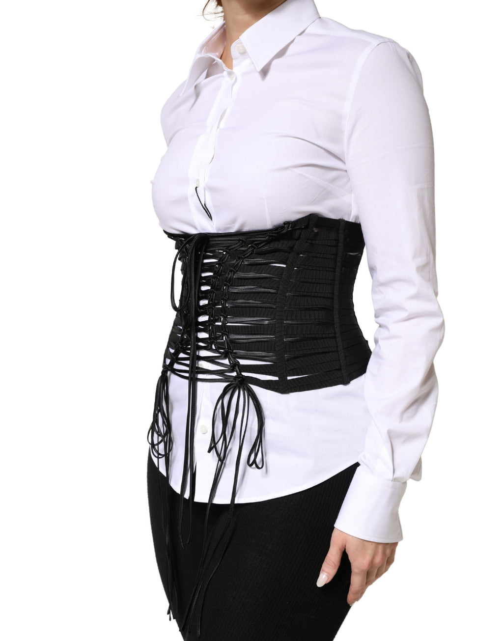 Black Polyester LaceUp Waist Cincher Corset Top