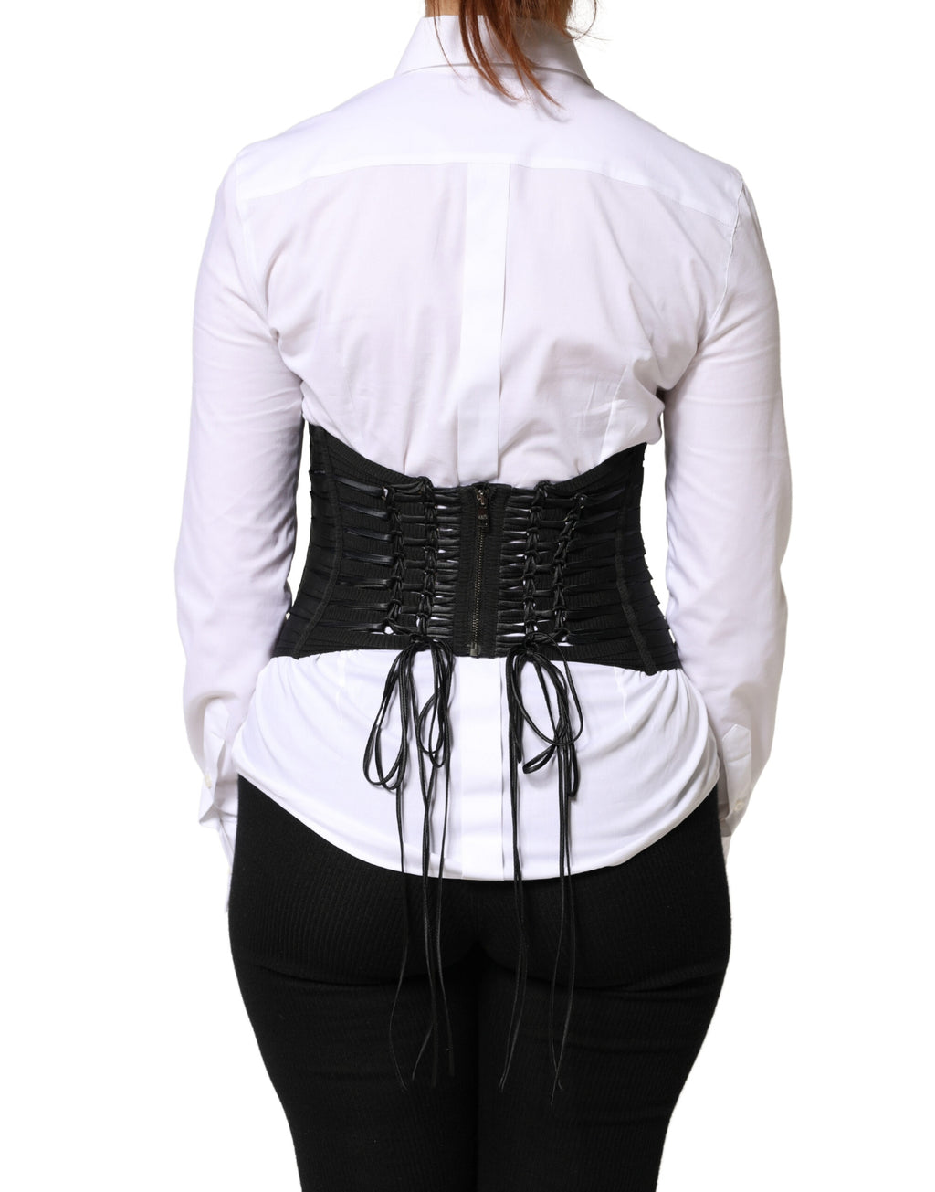 Black Polyester LaceUp Waist Cincher Corset Top