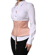 Pale Pink Silk LaceUp Waist Cincher Corset Top