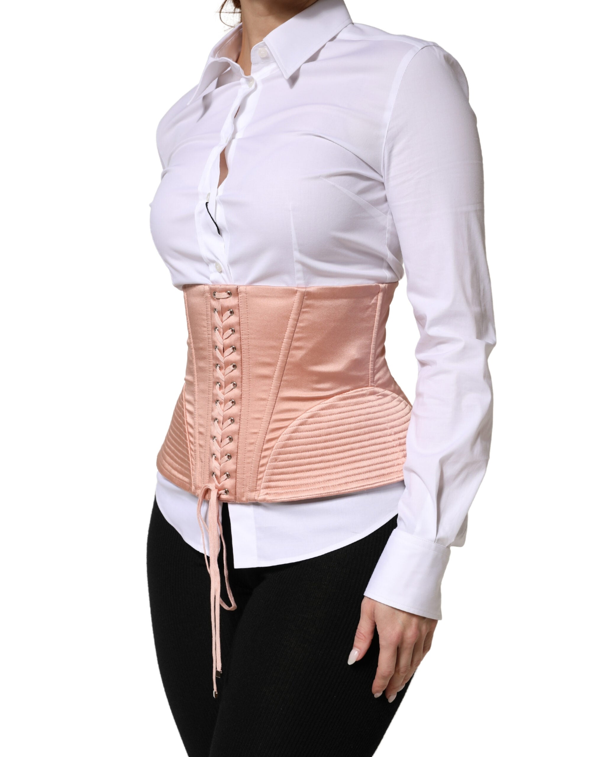 Pale Pink Silk LaceUp Waist Cincher Corset Top