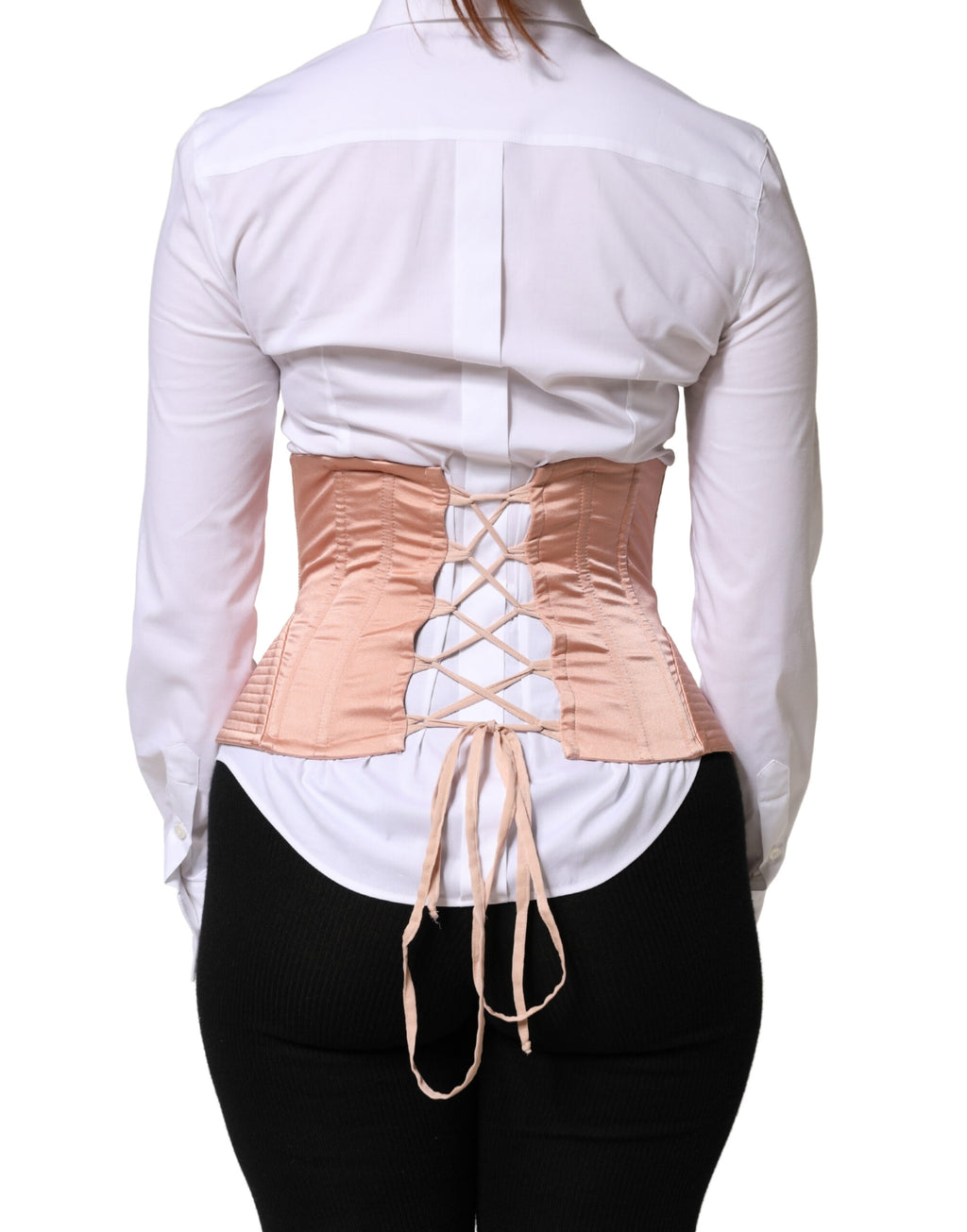 Pale Pink Silk LaceUp Waist Cincher Corset Top