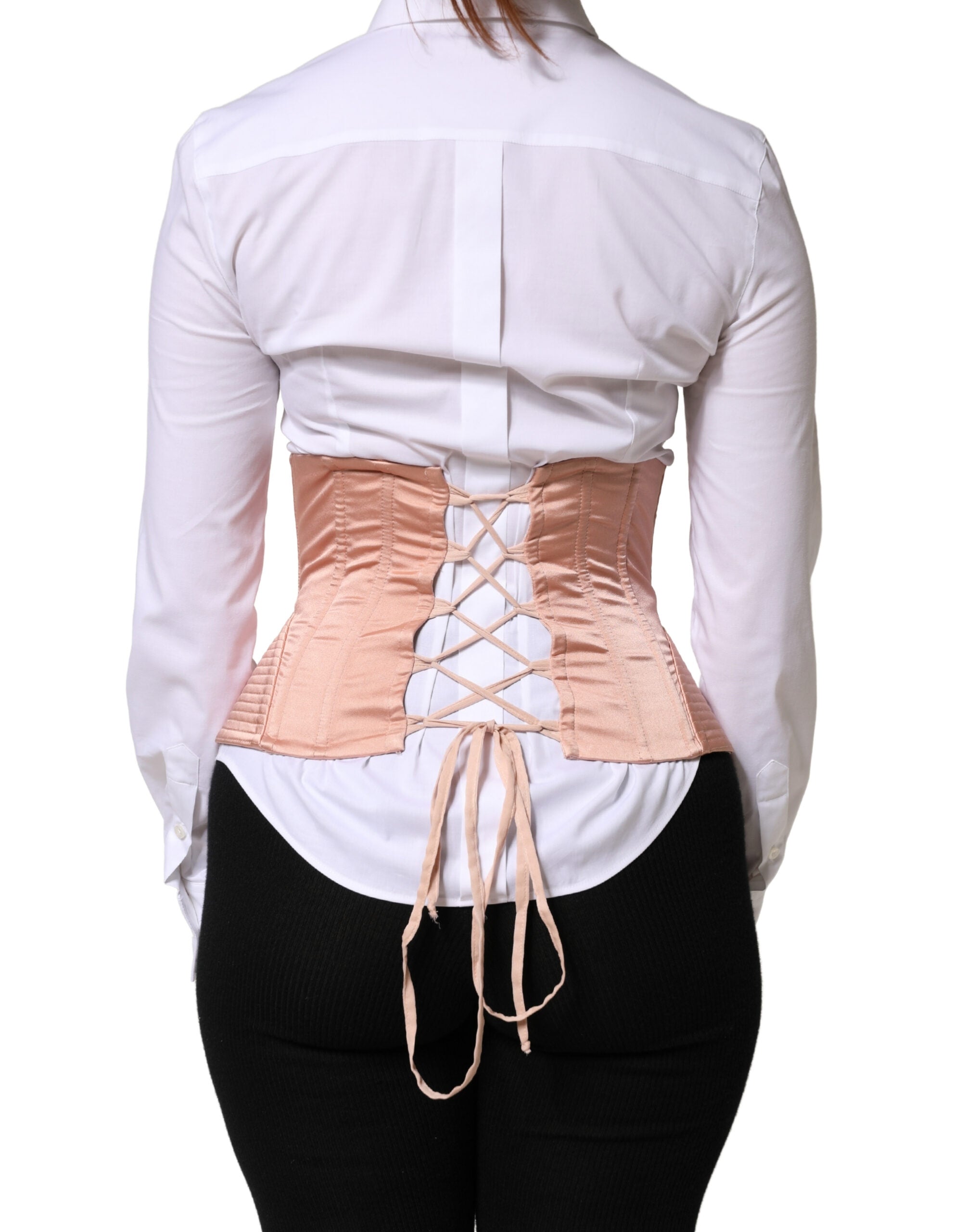 Pale Pink Silk LaceUp Waist Cincher Corset Top