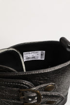 Metallic Leather Buckle Combat Boots Shoes