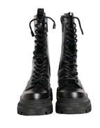 Black Leather Trek Sole Combat Boots Shoes