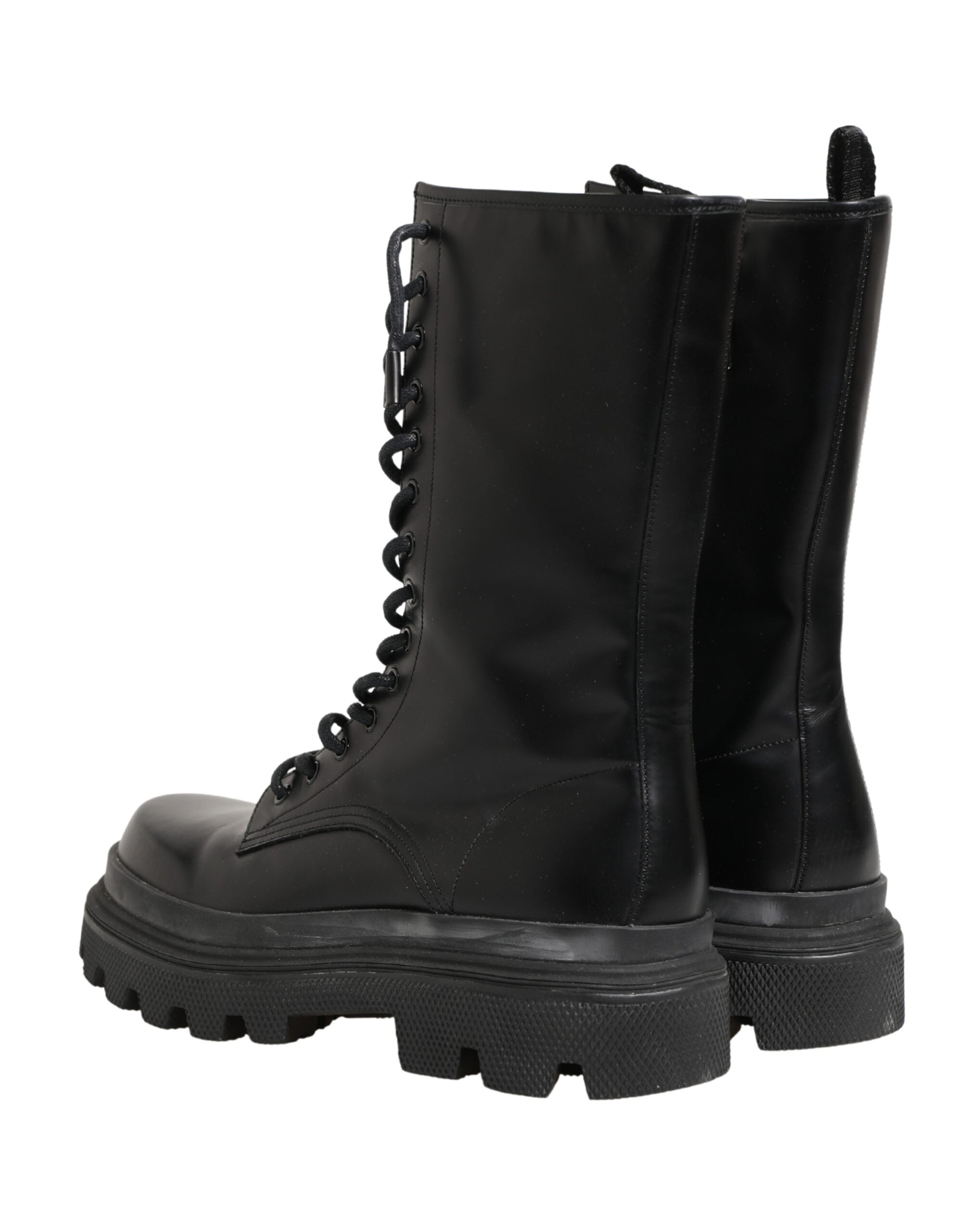 Black Leather Trek Sole Combat Boots Shoes