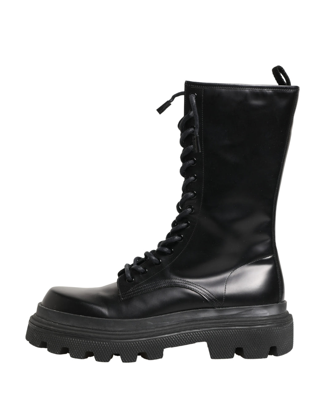 Black Leather Trek Sole Combat Boots Shoes