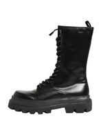Black Leather Trek Sole Combat Boots Shoes