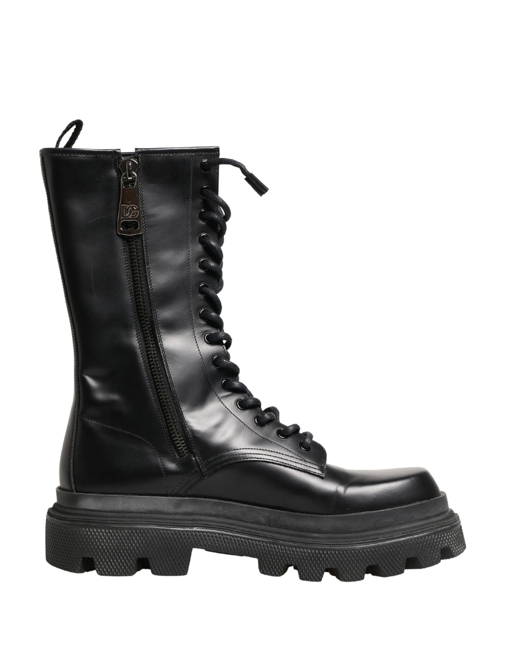 Black Leather Trek Sole Combat Boots Shoes