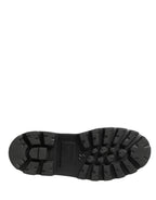 Black Leather Trek Sole Combat Boots Shoes