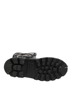 Black Leather Knee High Combat Boots Shoes